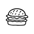 Hand-drawn hamburger. Doodle burger. Vector icon isolated on white background.